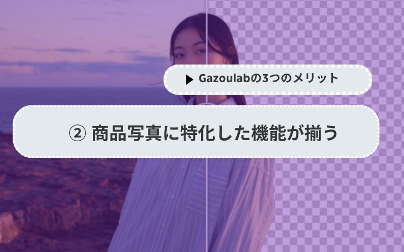 ② 商品写真に特化した機能が揃う