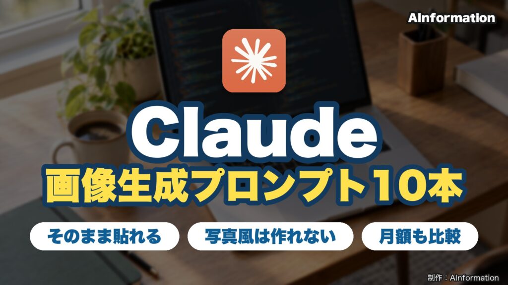 Claudeの公式アイコンと画像生成プロンプト10本の見出しを入れたアイキャッチ