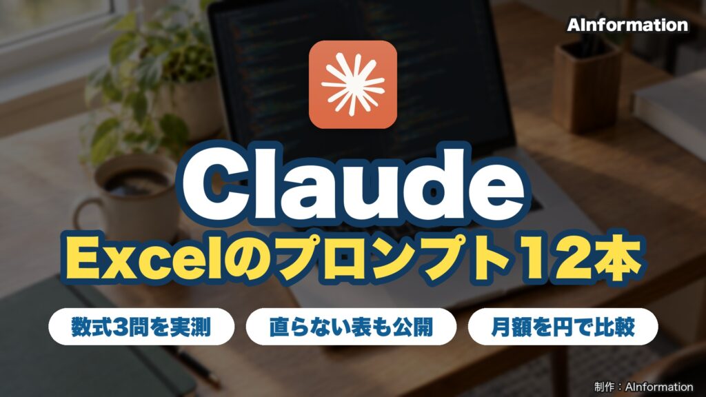 Claudeの公式アイコンとExcelのプロンプト12本の見出しを入れたアイキャッチ