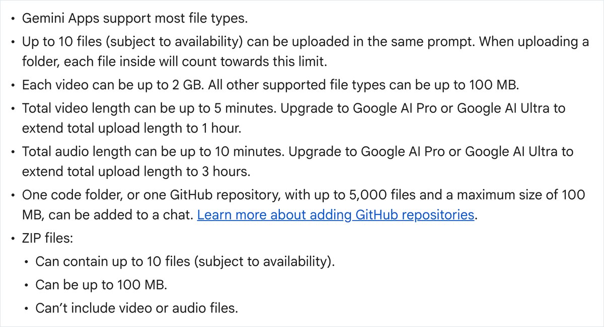 Geminiアプリのヘルプページ。音声の合計は10分まで、Google AI ProかGoogle AI Ultraにすると3時間まで延びると英語で書かれている
