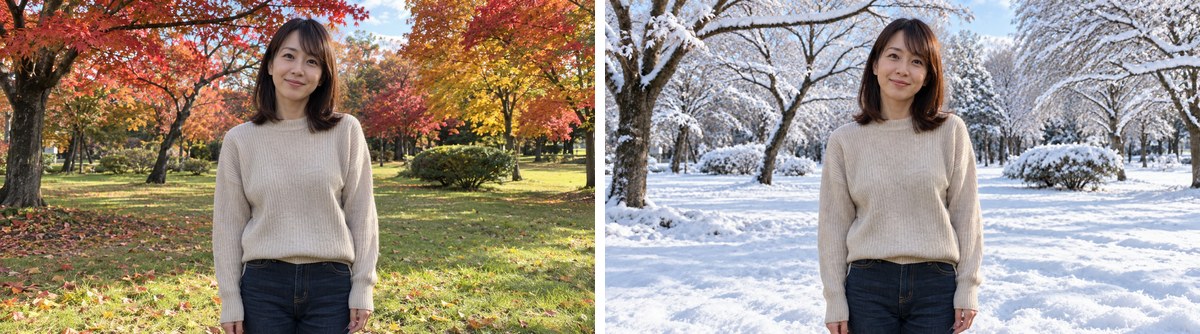 ChatGPTで写真の背景を雪景色に変えた加工前と加工後