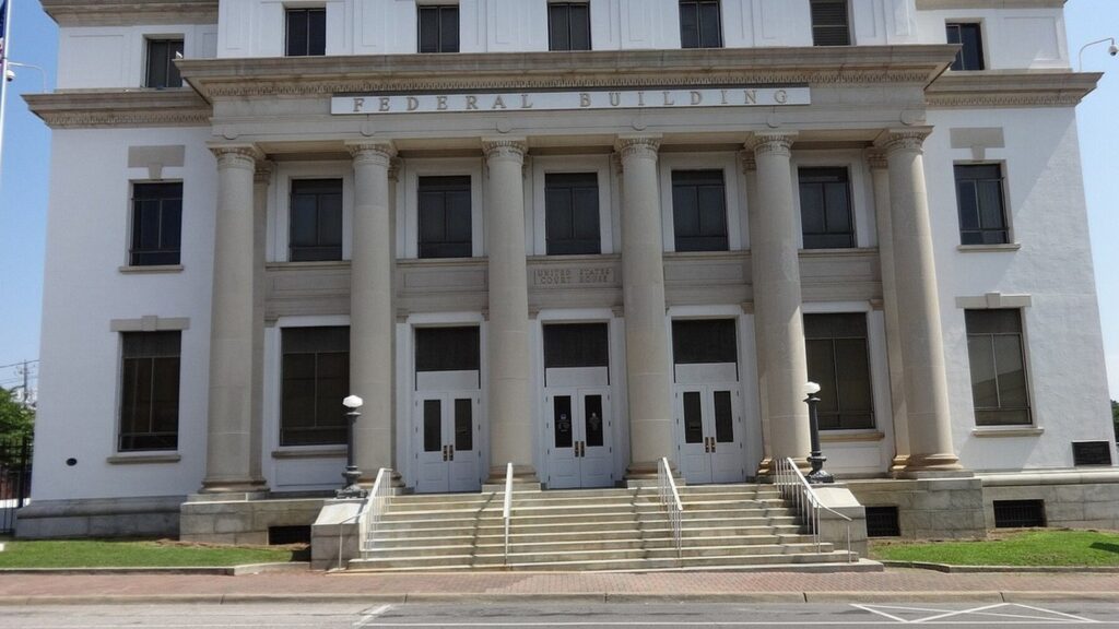 米国の連邦裁判所の建物。著作権侵害の訴訟のイメージ