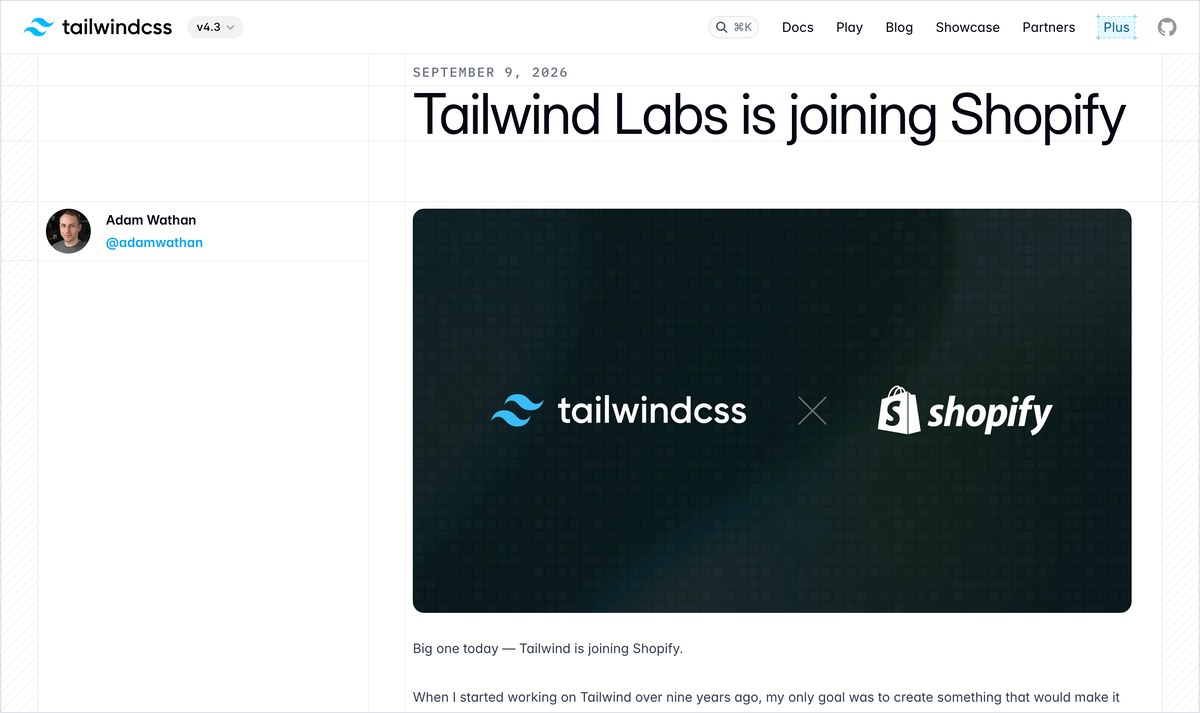 Tailwind CSS公式ブログの買収発表ページ