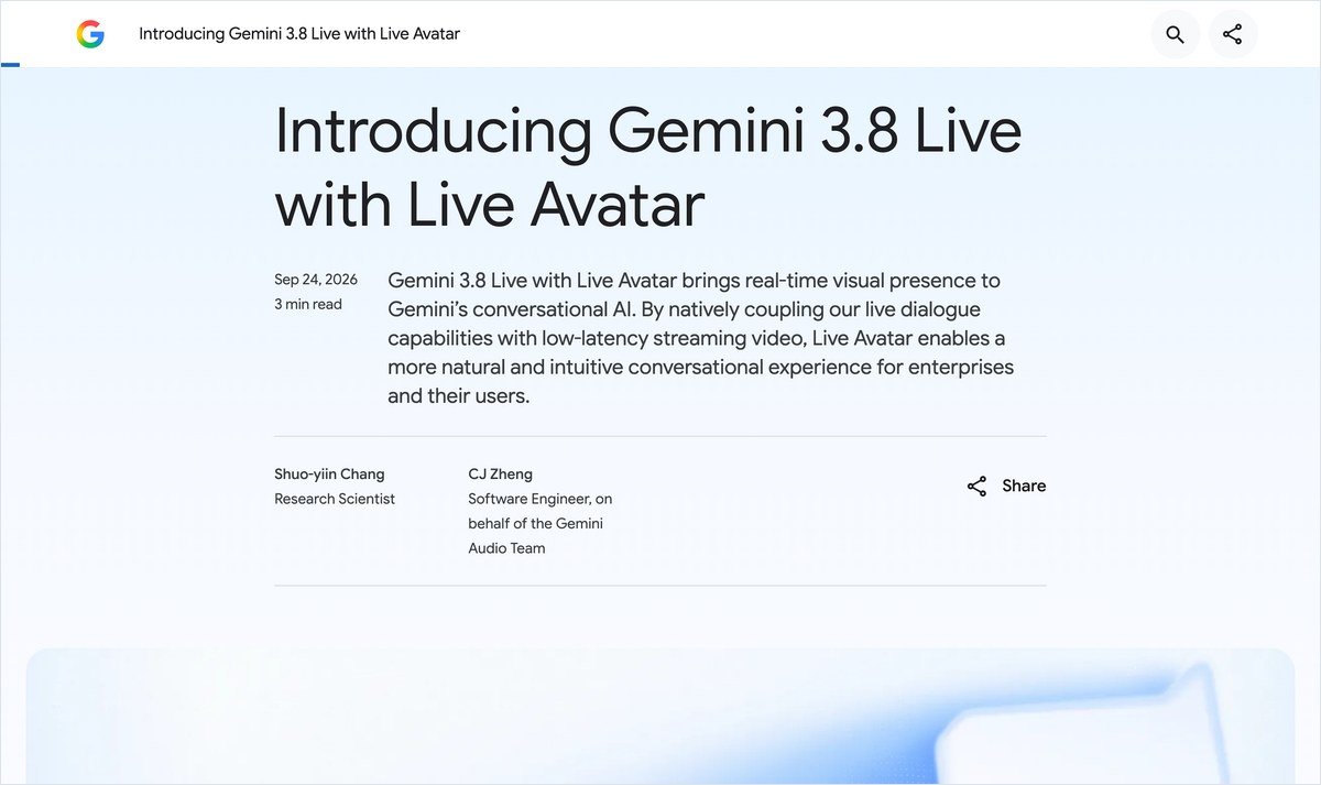 Gemini 3.8 Live with Live Avatarの公式ブログ
