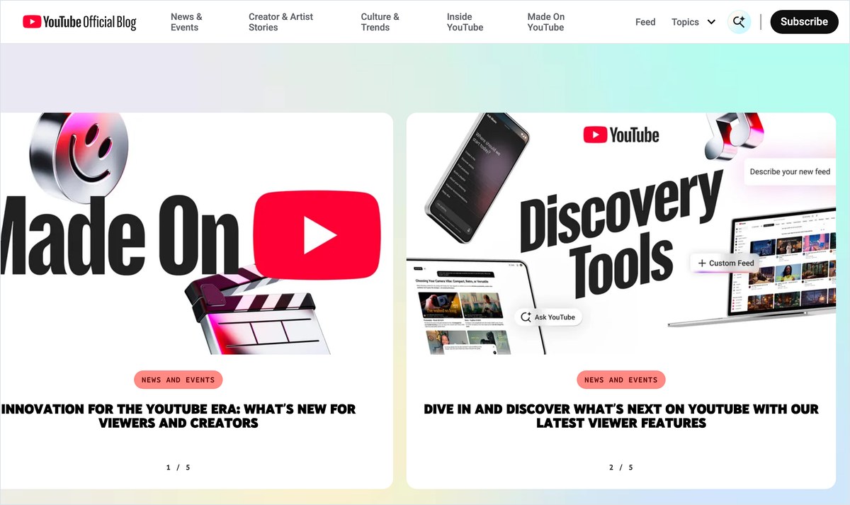 YouTube新機能の公式ページ