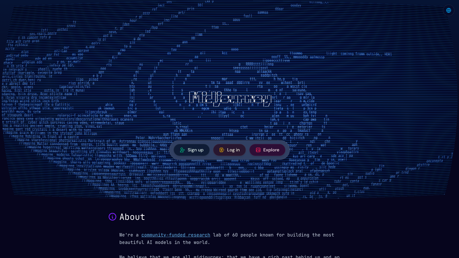 Midjourney公式サイトのトップページ