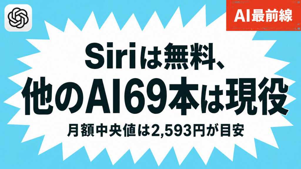 Siriは無料、他のAI69本は現役。月額中央値は2,593円が目安
