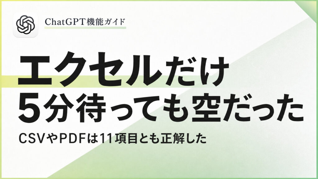 エクセルだけ5分待っても空だった。CSVやPDFは11項目とも正解した