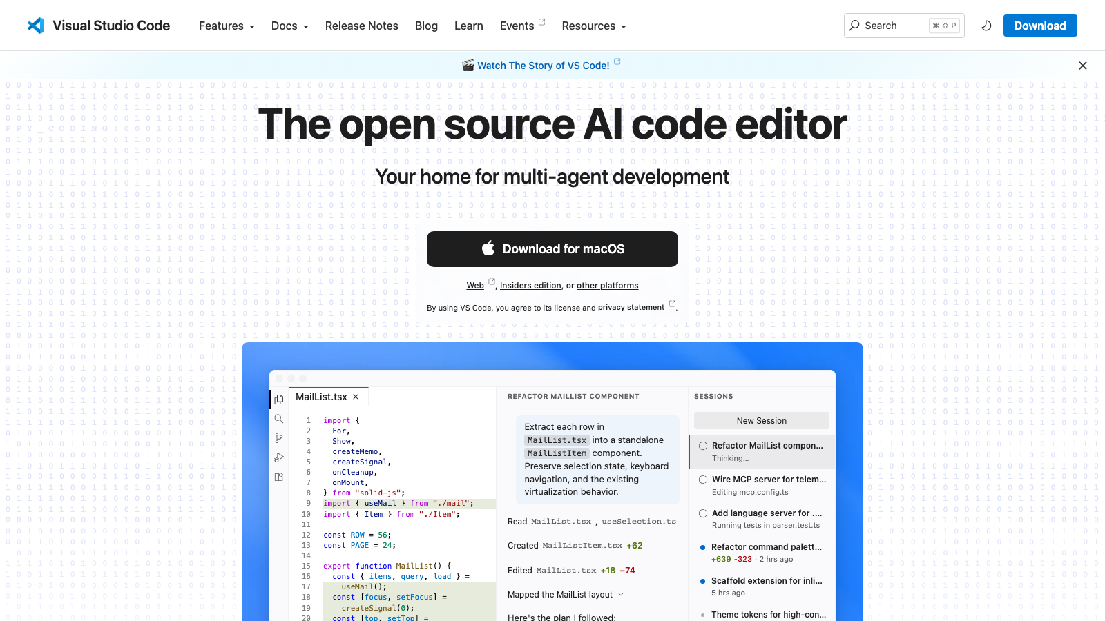VS Codeの公式サイトのトップページ