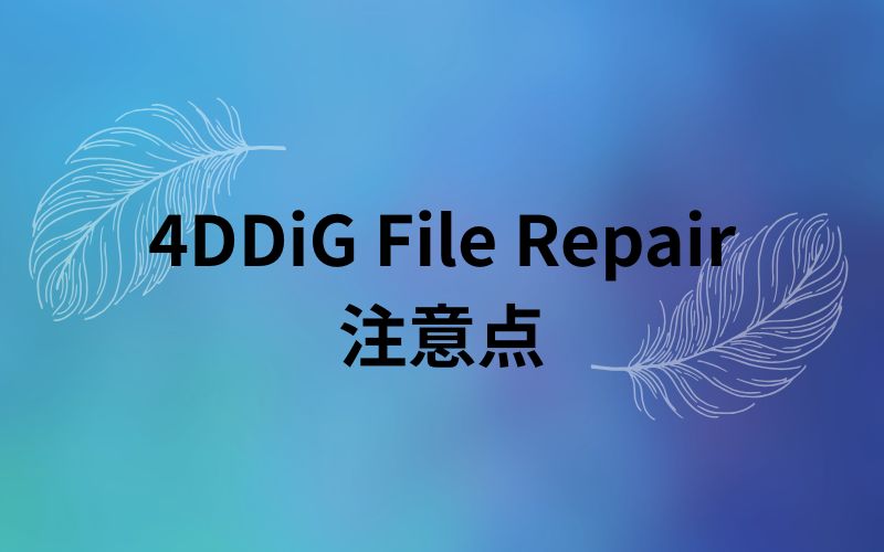 「4DDiG File Repair 注意点」の文字が羽根の線画と一緒に青い背景に入った見出し画像