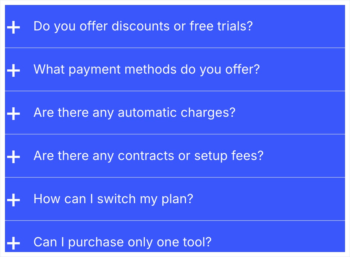 Ahrefsの料金ページのよくある質問。割引をしないことと、サイトの持ち主はAhrefs Freeに登録できることが書かれている