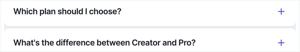 Mubertの料金ページのFAQ。Creatorは個人の収益化しない用途向けで、BusinessはアプリやゲームのためのプランだとPro・Businessの違いが英語で書かれている