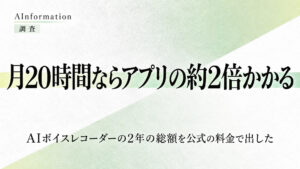 AIボイスレコーダーは月20時間録る人だとアプリだけの約2倍かかる