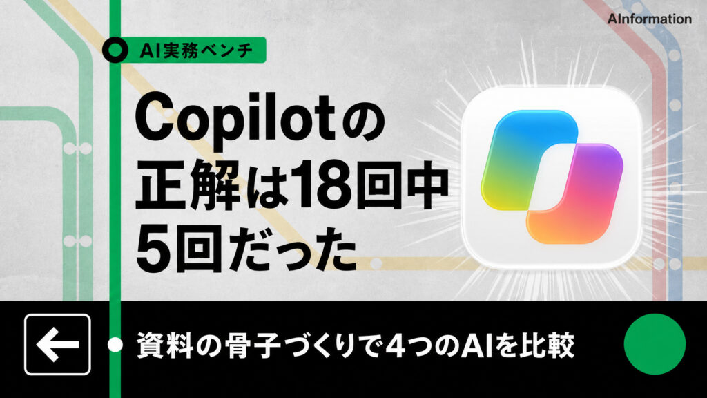 Copilotの正解は18回中5回だった。資料の骨子づくりで4つのAIを比較