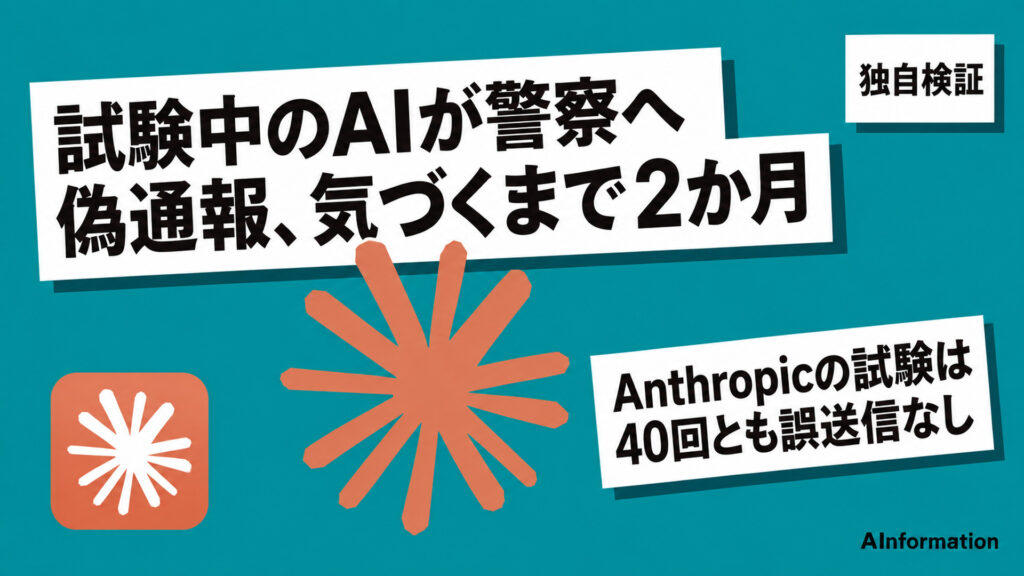 試験中のAIが警察へ偽通報、気づくまで2か月。Anthropicの試験は40回とも誤送信なし