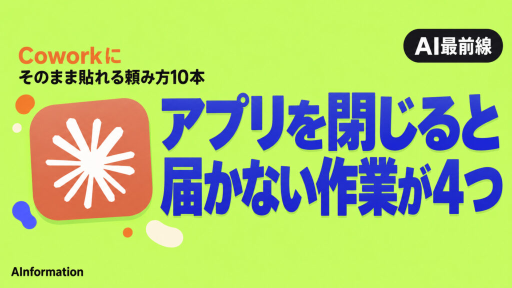 アプリを閉じると届かない作業が4つ。Coworkにそのまま貼れる頼み方10本