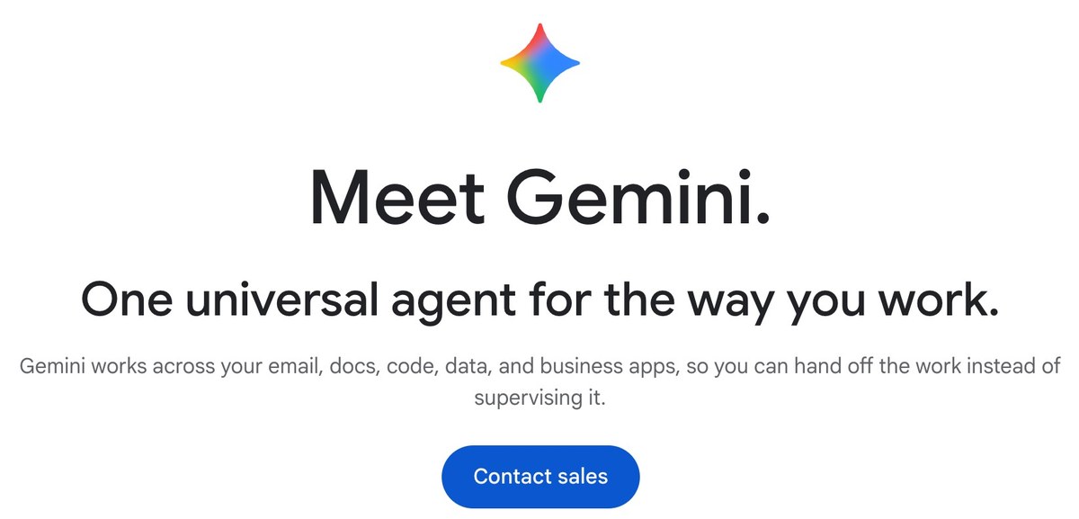 Google Cloud の Gemini Enterprise の製品ページの冒頭。見出しとともに営業への問い合わせのボタンが並び、料金の数字は表示されていない