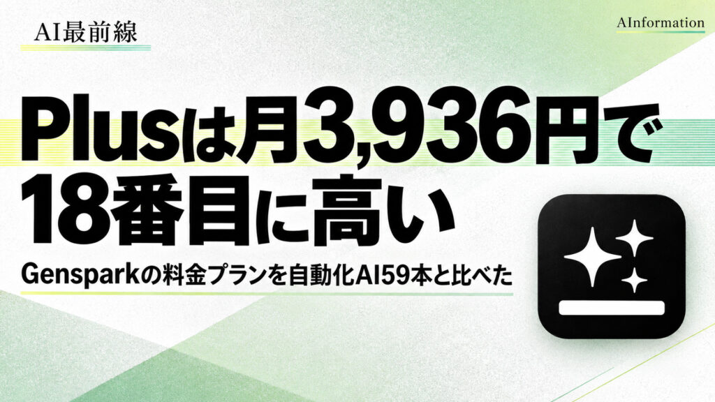 Plusは月3,936円で18番目に高い。Gensparkの料金プランを自動化AI59本と比べた