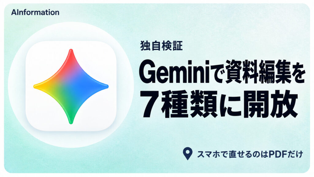 Google、Geminiで7種類の資料編集を開放 スマホはPDFだけだ