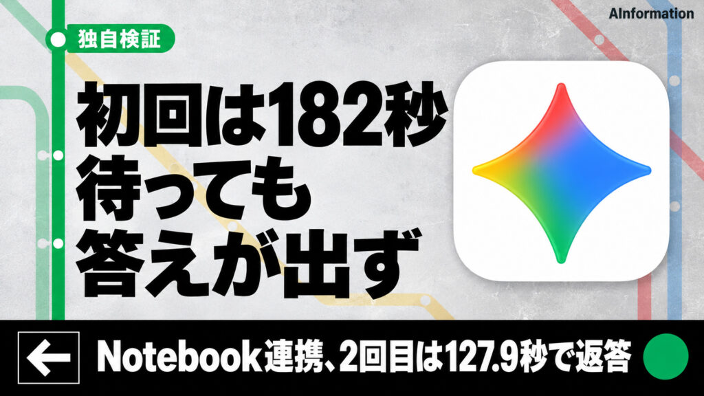 初回は182秒待っても答えが出ず。Notebook連携、2回目は127.9秒で返答
