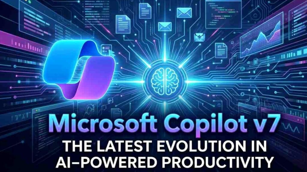 Microsoft Copilotのロゴと脳のアイコンを中心に書類やメールのアイコンとネットワークの線が広がるイラスト画像。Microsoft、パワポを自社デザインに 使えるのは月2,698円の法人だ
