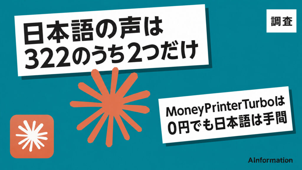 日本語の声は322のうち2つだけ。MoneyPrinterTurboは0円でも日本語は手間