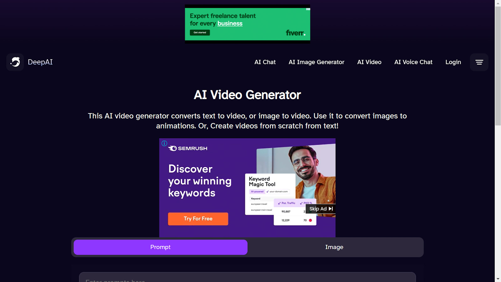DeepAI for Movie Creator（動画生成AIアプリ）の公式サイトの画面