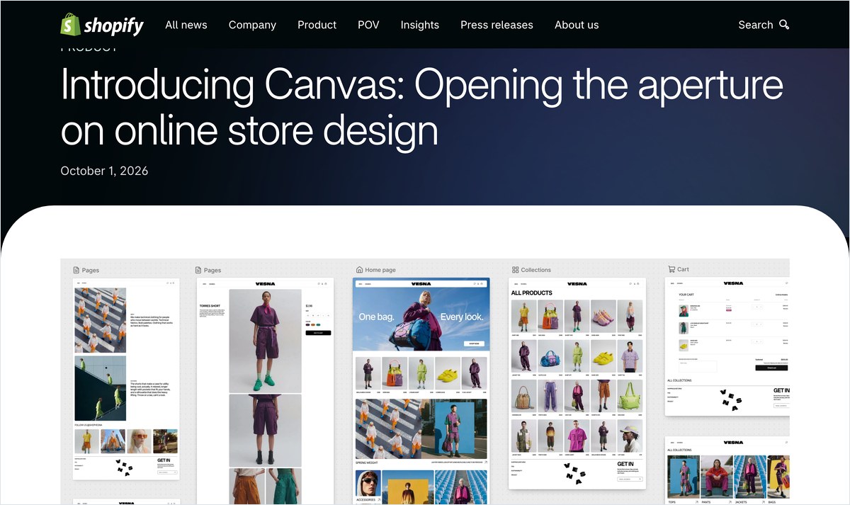 ShopifyのCanvas公式発表ページ