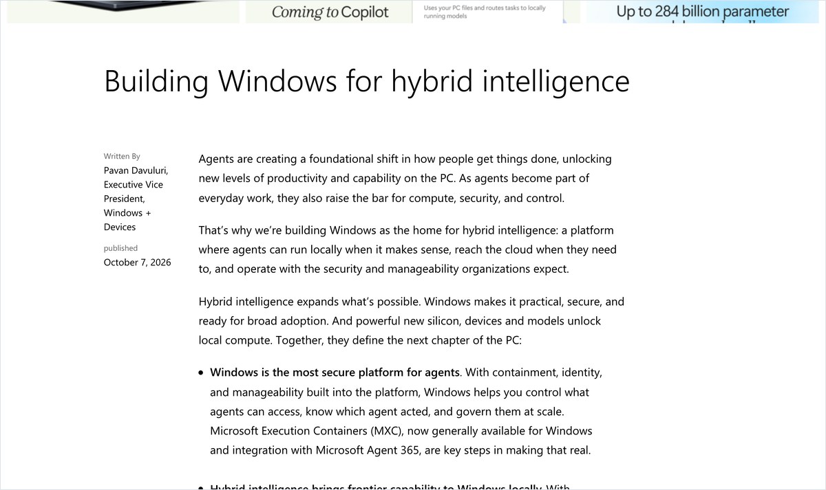 Windowsのハイブリッドインテリジェンスの発表