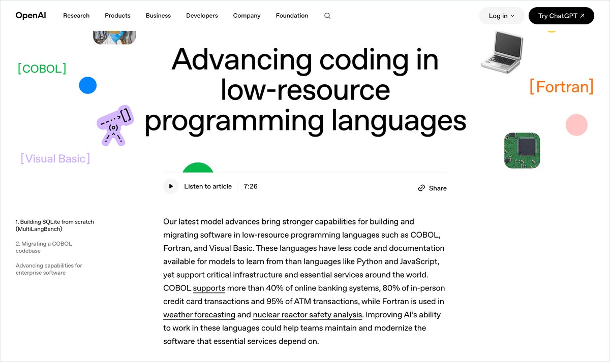 OpenAIのレガシー言語の発表ページ