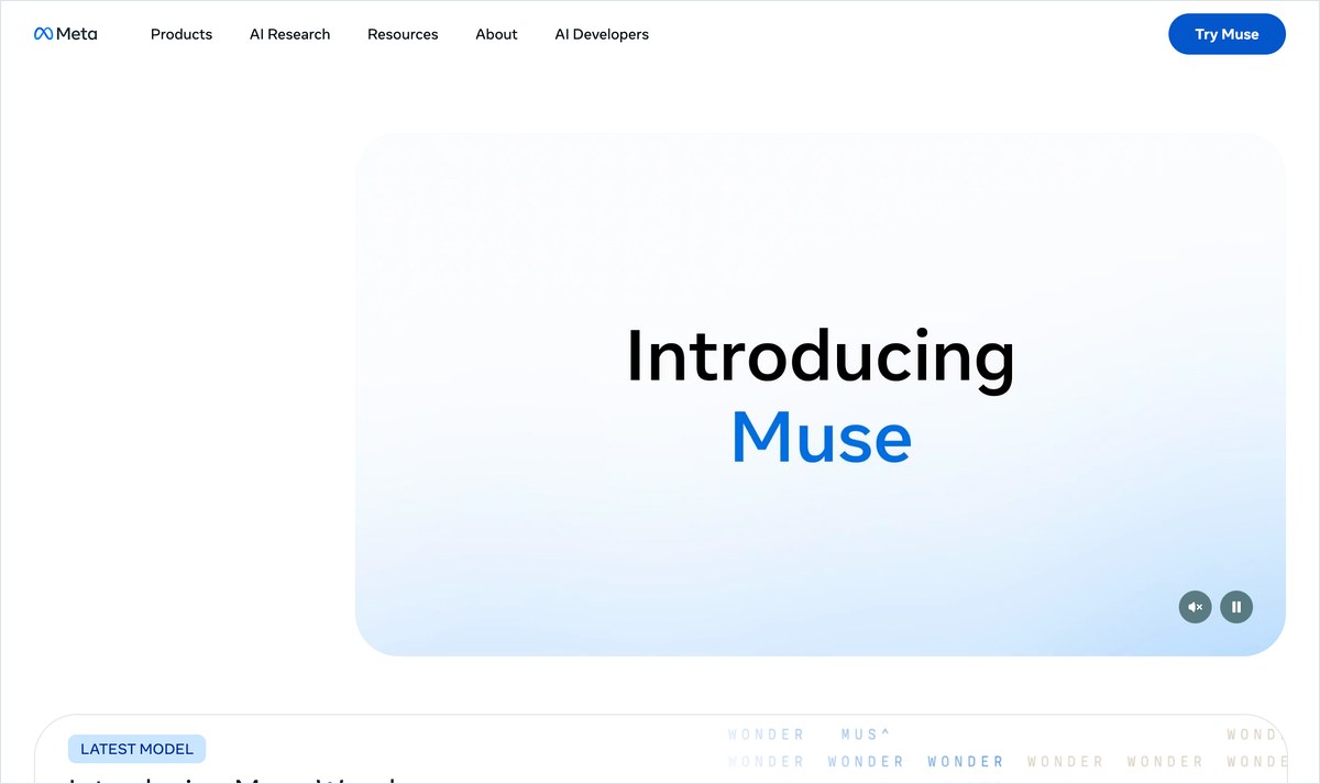 Museを出すMetaのAI公式ページ