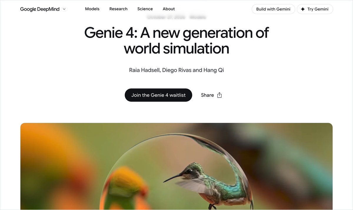 Genie 4を発表したGoogle DeepMindの公式ブログ