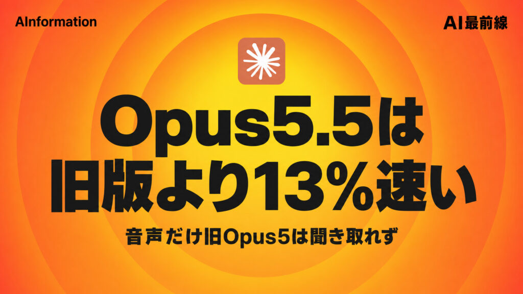 Opus5.5は旧版より13%速い。音声だけ旧Opus5は聞き取れず
