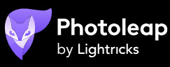 黒い背景に紫色のキツネのアイコンと「Photoleap by Lightricks」の文字を並べたPhotoleapのロゴ