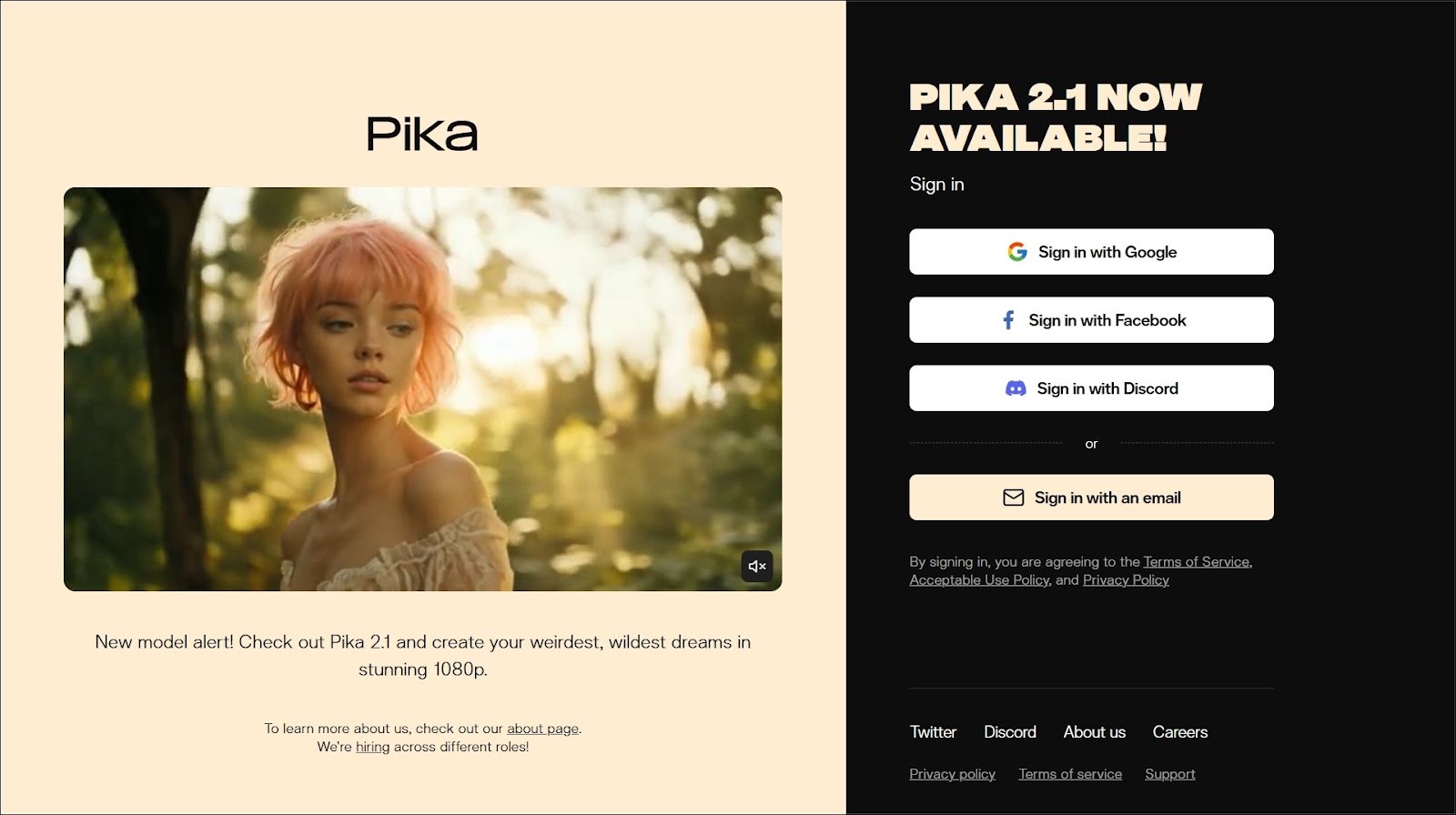 Pika Labs（動画生成AIアプリ）の公式サイトの画面