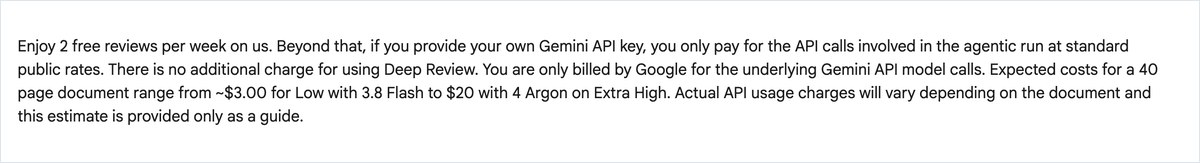 Deep ReviewのFAQの画面。40ページの文書で約3ドルから20ドルが目安で、Deep Review自体は無料と書かれている